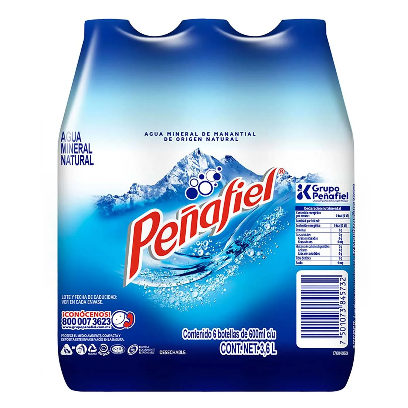 Agua Mineral Peñafiel 6 botellas de 600ml c/u