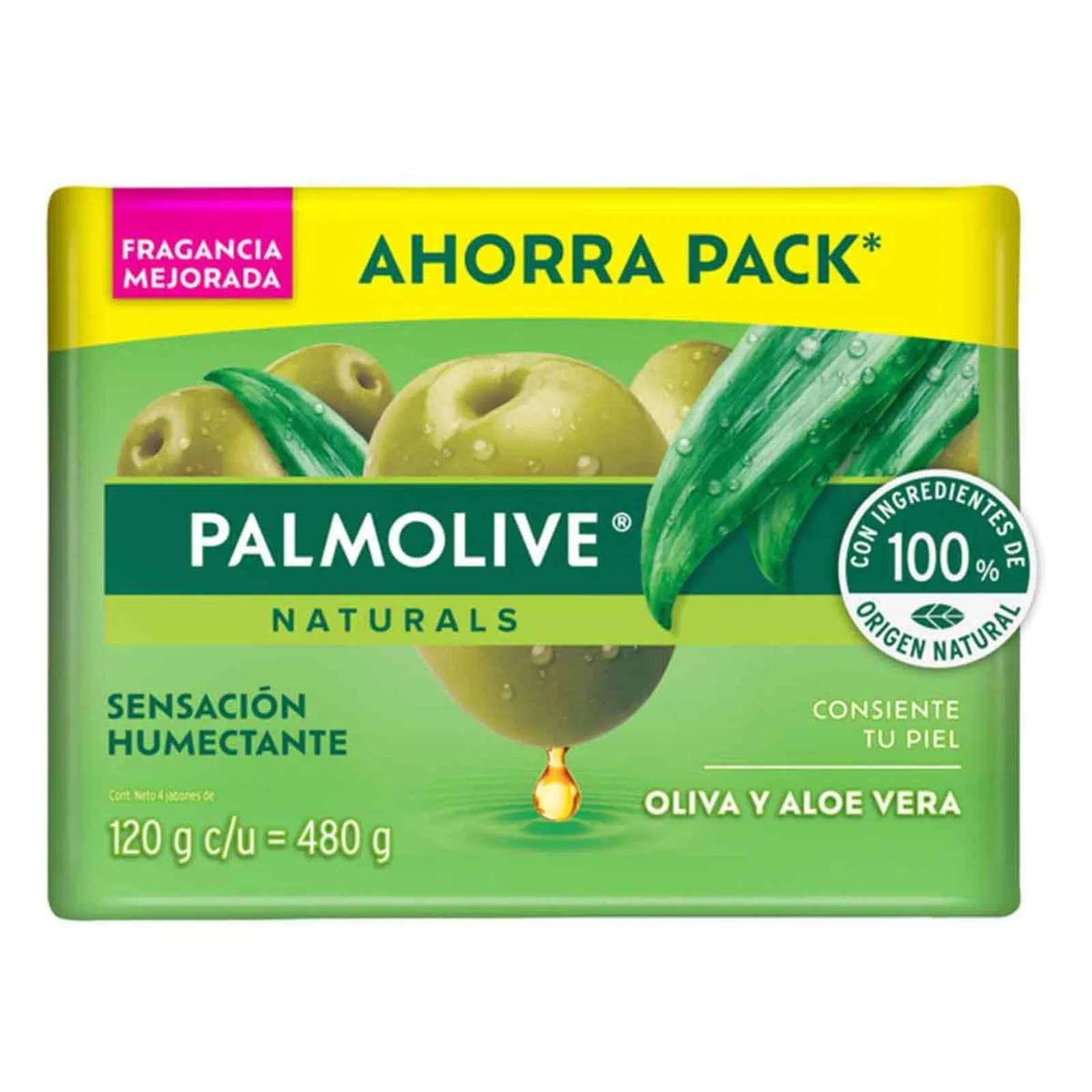 Jabón de Tocador Palmolive Naturals Aloe y Oliva en Barra 4x120g