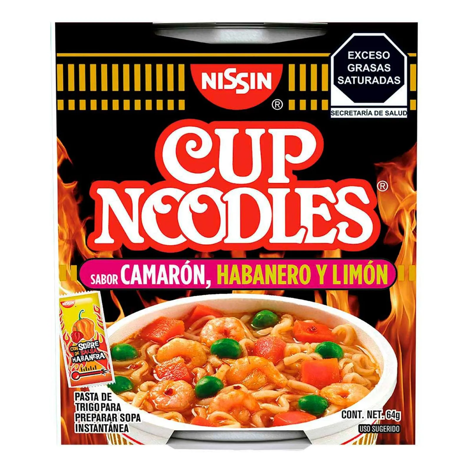 Sopa Instantánea Nissin Cup Noodles Camarón, Habanero y Limón 64g